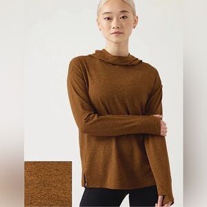 Athleta Uptempo Hoodie Sweatshirt Pullover Long Sleeve Brown Heather Sz Medium